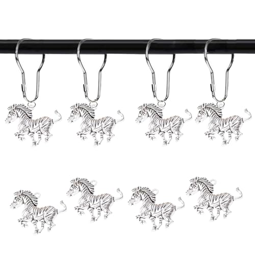 YRMLYMOP Wildlife Shower Curtain,12 Pcs Zebra Shower Curtain Hooks Zebra Print Curtain Hooks Decorative Home Bathroom Stainless Steel Rustproof Shower Curtain Rings Decor Accessories (Silver)