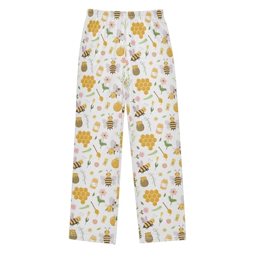 Honeycomb Florals Boys Long Pants Soft Trousers Elastic Waist Kids Lounge Bottoms with Pockets S-XL