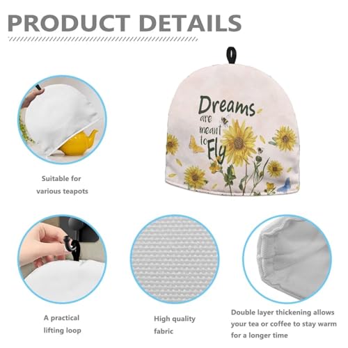 Image of Generic Hudotybom Sunflower Print Tea Cozy for Teapot Insulated Large Teapot Cover to Keep Warm Tea Kettle Cover Machine Washable Coffee Pot Cloth Covers Kitchen Home Decorations for Housewife Mom