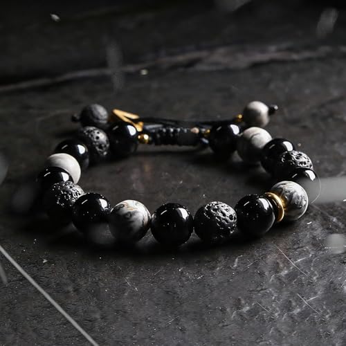 Pulsera de obsidiana negra para hombre 10mm ajustable miniatura 2