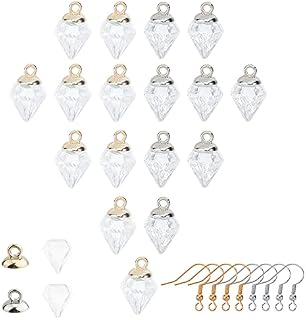 SUNNYCLUE 1 Box 20Pcs 15mm Mini Empty Clear Glass Bottle Earring Wish Diamond Ball 20pcs Bail Cap and Earring Hooks for Women DIY Pendant Charms Stud Earring Making, Silver & Golden