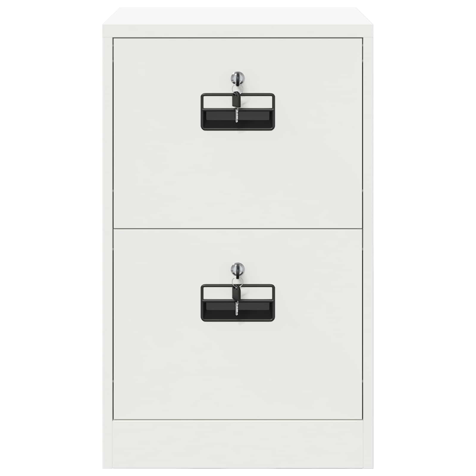 Aktenschrank Weiß, Rollcontainer aus Metall 45,5x42x74,5cm, Büroschrank mit 2 Schubladen, Abschließbarer Beistellschrank aus Kaltstahl für Dokumente und Büroorganisation