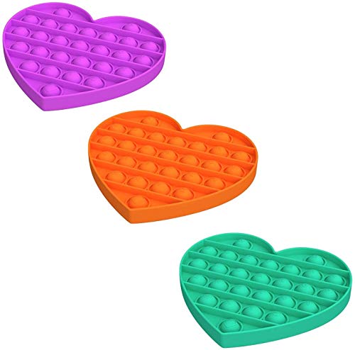 Push Pop Bubble Fidget Sensory Toy, Autism Special Needs Stress Reliever(Heart (Purple, Yellow, Green, Orange)),B 3pcs
