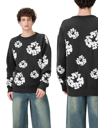ZAFUL Oversized Mens Sweater Graphic Casual Crewneck Pullover for Y2K Vintage Streetwear Long Sleeve Aesthetic Knitwear2