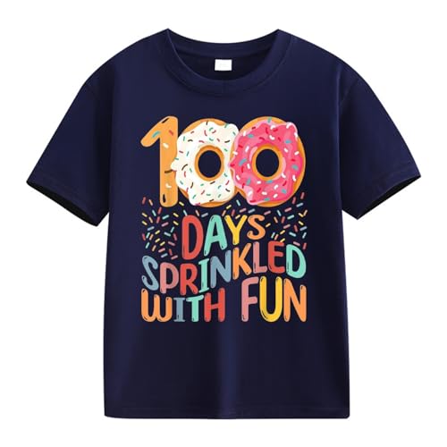 ofeirhz Camiseta de manga corta de Navidad para niñas, 1 día de apertura escolar, 1 día de aniversario, personalidad, holgada, manga corta, para niñas (azul marino, 3-4 años)