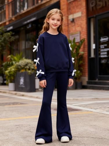 Image of Girls 2 Piece Outfits Long Sleeve Butterfly Sweatshirt & Flared Pants Fall Clothing Set Size 7-12 Years