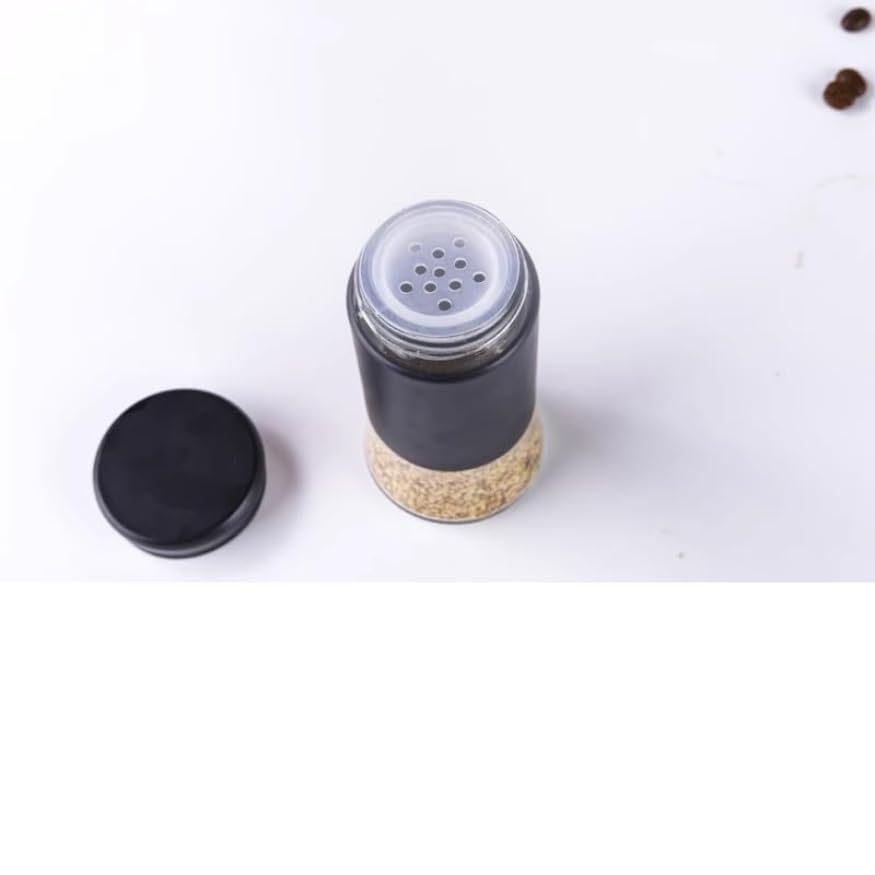 Image of Salt Shaker for Professional Chef - Stainless Steel Salt and Pepper Shaker, Moisture-Proof Holder Seasoning Condiment Set with Glass Bottom Spice Dispenser (Pack of 2, Black)