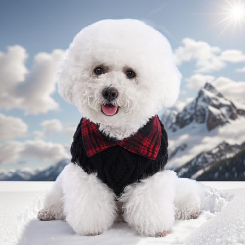 Woyyho Pet Dog Clothes Dog Sweater For Small Dogs Classic Plaid Collar Dog Sweaters With Leash Hole Pup Dog Clothes Puppy Sweater For Chihuahua Yorkies  thumb #4