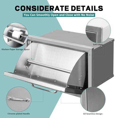 Image of Outdoor Kitchen Drawers with Paper Towel Holder 16 inch W x 10 inchH x 10 inchD Stainless Steel Paper Towel Drawer Flush Mount Access Drawers for Outdoor Kitchen Island, Patio Grill Station