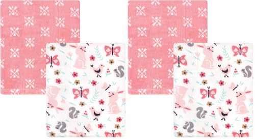 Image of Hudson Baby Unisex Baby Silky Plush and Coral Fleece Blanket, Sweet Bunny, 30x36 inches (Pack of 2)