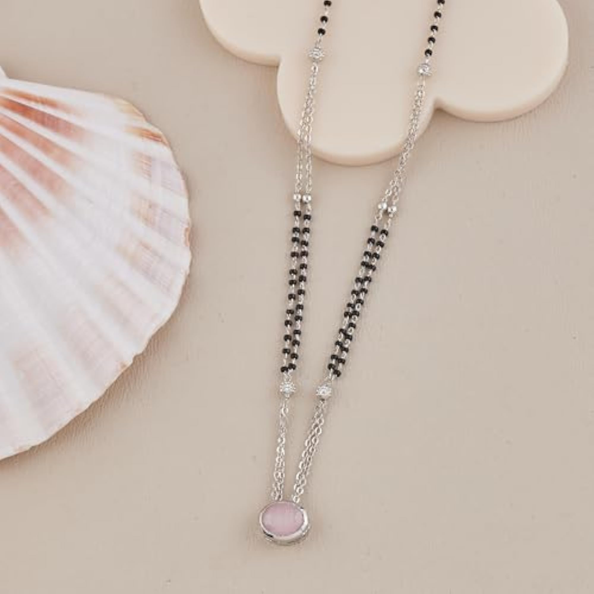 Women's Silver-Plated Twin Layer Mangalsutra with Lavender Gem