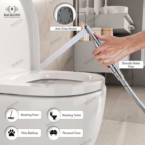 Image of Backline Jet Spray for Toilet with 1.2 Meter Hose Pipe & Wall Hook | ABS Health Faucet Hand Gun for Bathroom | Water Saving Handheld Bidet Sprayer for Toilet Hygiene (Chrome Finish)