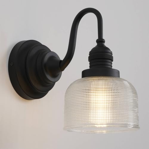 Image of Black Bathroom Vanity Light with Clear Checkered Glass Shade | hardwired wall mounted lamp for bathroom mirror living room bedroom kitchen,DIY-friendly,E26,UL Listed,easy install & clean