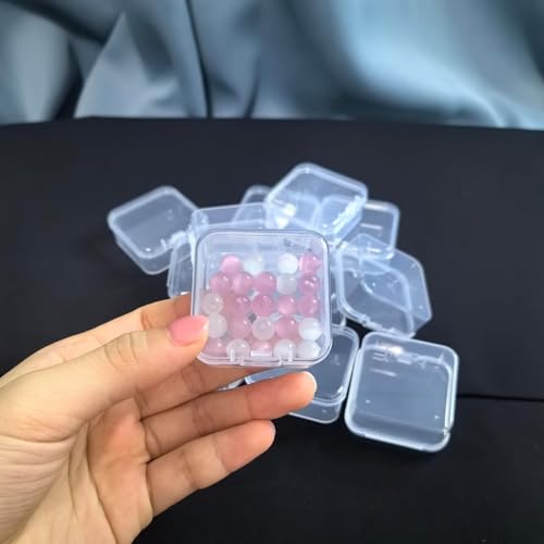 Image of 4-Pack Mini Clear Plastic Storage Boxes with Hinged Lids - Transparent Organizer Containers for Jewelry, Beads, Crafts, Pills, Earplugs, and Small Items - Sturdy Square Cases (1.7 x 1.7 inches)