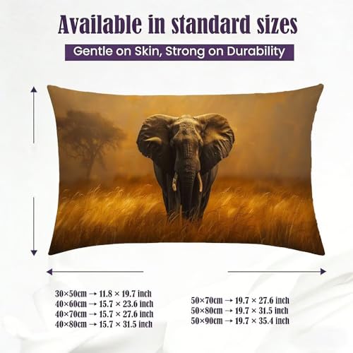 Lot de 2 taie d'oreiller Afrique éléphant housses de coussin 40x80cm lin
