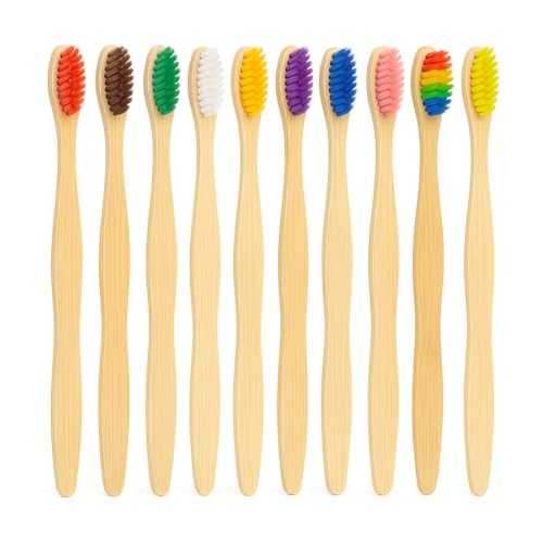 Bamboo Toothbrushes | 10 Pack | BPA Free Medium Bristles | Eco-Friendly & Biodegradable | Recyclable Eco Toothbrush Kids & Adults in Cool Colours…