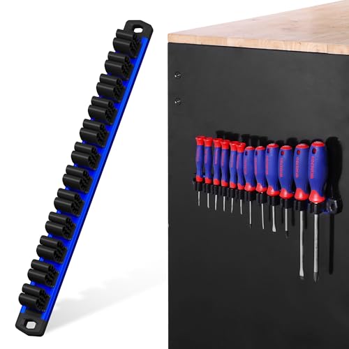 Image of WORKPRO Magnetic Screwdriver and Wrench Organizer Set, 12-Slot Tool Holder | Aluminum Rail, Magnetic Force, Flexible High-Tension Tool Clips, For Tool Box Drawer & Wall-Mount Storage
