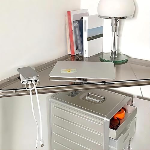 Bureau d'angle triangulaire en verre trempé et acier pour petit espace - 5