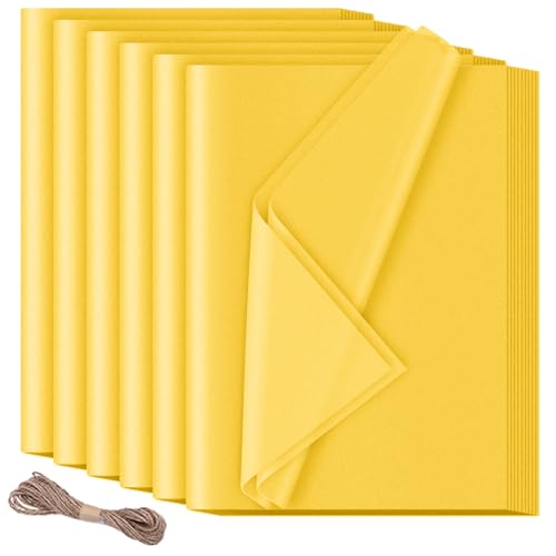 60 hojas de papel de seda, material de embalaje, 50 x 70 cm, papel de regalo amarillo, papel de seda HXJDAM amarillo, papel de seda para envolver regalos, manualidades, cumpleaños, Halloween