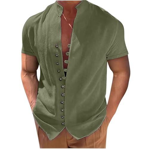 Mens Cotton Linen Shirts Short Sleeve Casual Tops Summer Beach Shirt Hawaiian Style Slim Fit Blouse Button Down Tees