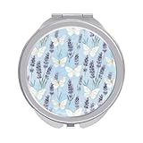 RLDOBOFE Travel White Butterfly Garden Makeup Mirror Compact Pocket Vanity Mirror Double-Sided 2X /1x Magnifying Round Folding Handheld Cosmetic Beauty Mirrors for Purse Handbag
