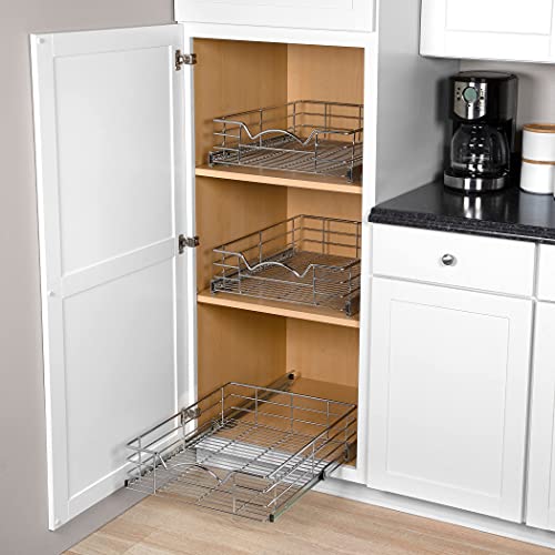 HOLD Nâ STORAGE Heavy-Duty Premium Collection Pull Out Cabinet Organizer - Pantry Drawer Slide Out Caddy -Lifetime Limited Warranty - Basket Size 17" W x 21" D x 5" H, Anti-Rust Chrome Finish - Image 6