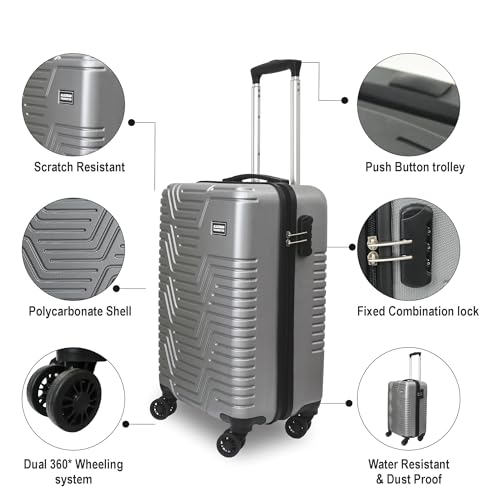 ALKOSIGN-Aqua-67-cm-Mid-Polycarbonate-Hard-Sided-8-Wheel-360-Degree-Spinner-Check-in-Medium-Size-LuggageSuitcaseTrolley-BagTravel-Bag-Silver