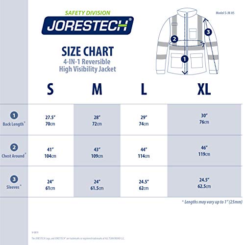 JORESTECH Safety 4 in 1 Windbreaker Reversible Gray Jacket Reflective