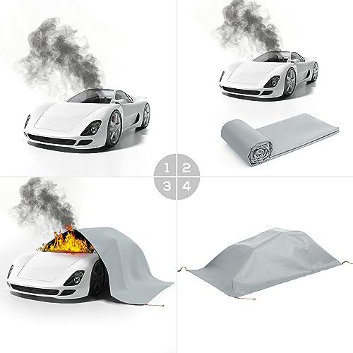 Image of FLASLD Car Fire Blanket-20ft x 30ft, Large Fireproof Blanket Fire Extinguisher Blanket for Electric /Fuel Vehicle Accidents, Silicone Coated Fibergalss Cover, Heat Resistant Fire Suppression Blankets