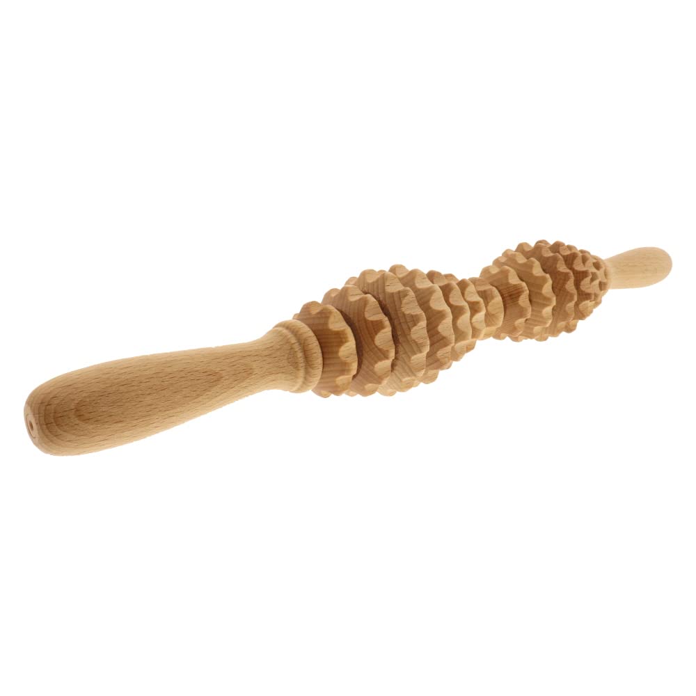 2X HOFMEISTER® Massageroller Holz 40 cm mit 2 Griffen – Massagegerät für Rücken, Beine und Arme, kontrollierter Druck, geölte Buche, Handarbeit