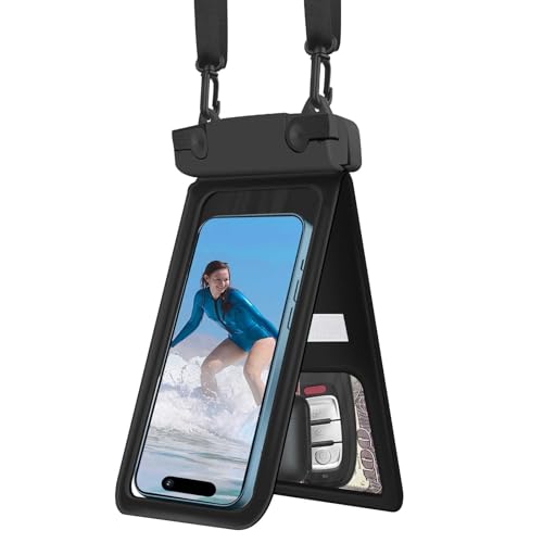 Waterproof Phone Pouch Floating, IPX8 Double Space Cell Phone Case for iPhone 15 14 13 Pro Max Plus Samsung Galaxy S23 S22 Ultra, Detachable Lanyard, Cruise Ship Essentials(Black)