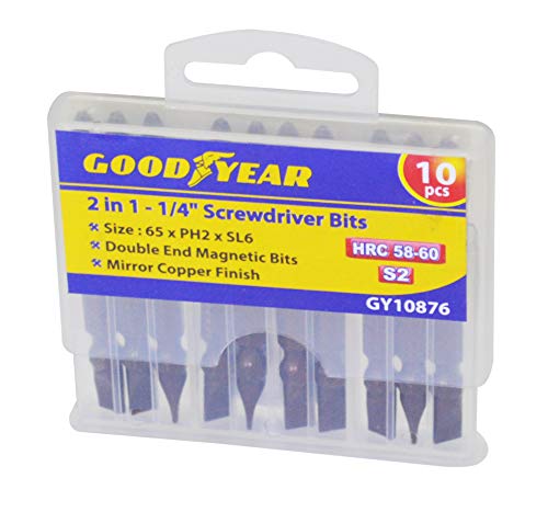 Image of Goodyear 2 IN 1-1 /4 inch MAGNETIC SCREWDRIVER BITS (65mm x PH2 X SL6) (PACK OF 10), brown