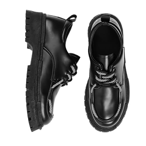 Men's Color Block Lace-Up Chunky Heels Oxfords,Lug Sole Fashion Round Toe Platform Formal Business Shoes,Comfortable Casual Non-Slip Dress Shoes for Party Dating Prom