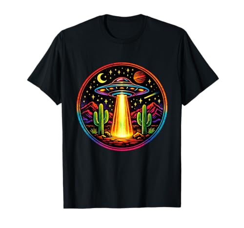 Retro UFO Desert Colorful Vibrant Aliens Conspiracy Lover T-Shirt
