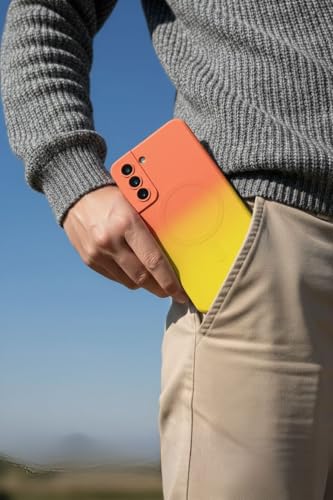 Image of amazon basics Gradient Mag-Safe Case for Samsung Galaxy S21FE 5G | Soft Silicone Shockproof Cover with Camera Protection | Slim Lightweight Design | Smooth Touch & Durable - Orange & Yellow