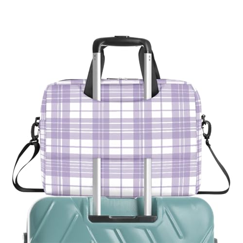 Maletín para laptop con estampado a cuadros púrpura y blanco miniatura 6