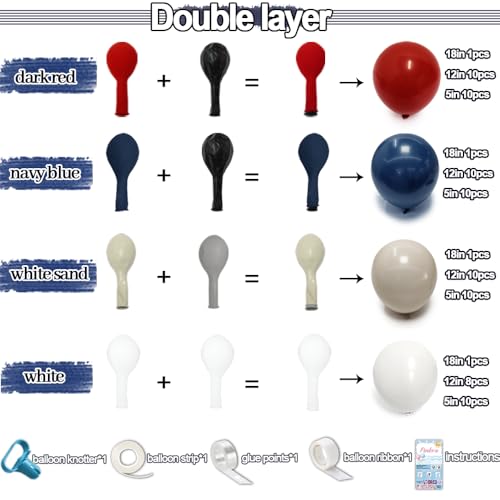 Image of Navy Blue Red Balloon Garland Double Stuffed Red White Blue Balloons Nude Cream Sand Latex Arch Kit for Graduation 4th of July Birthday Baby Shower Patriotic Baseball Party Decorations