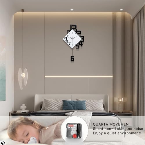 FLEBLE Modern Wall Clocks for Living Room Decor Large Decorative Wall Clock with Pendulum Battery Operated for Bedroom Office Kitchen Home Black Wood Silent Small Wall Clock Non Ticking — view 5
