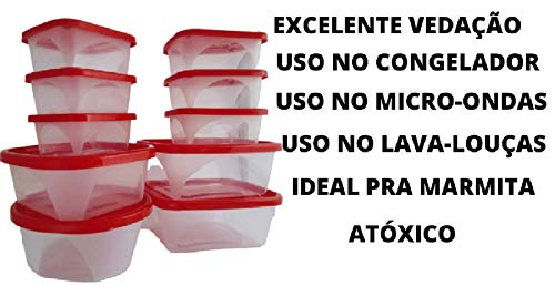 Jogo de Potes Cozinha Plástico 10 PC Hermético Marmita Freezer +