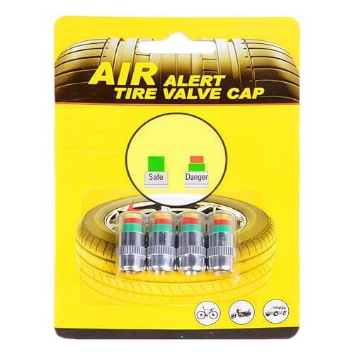 Air Alert Bouchon de Valve de Pneu,4 Pièces Capteur Indicateur de Pression - Bouchons De Valve avec Jauge De Pression | pour Longs Trajets Moto Camion SUV Et...