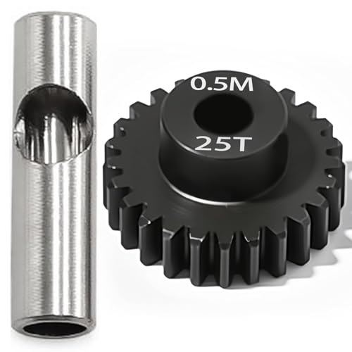 0.5M Pinion Gear 25T Hardened Steel 3.175mm Bore with 2.3mm Adapter, Precision Motor Gear for ARRMA 1/14 Typhon 1/16 Mojave 1/18 Granite, Losi 1/12, 0.5Mod Gear 13T-27T for HOBBYWING Motors