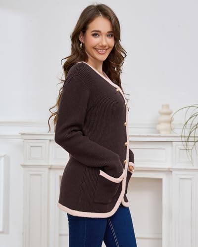 Image of Women's Knit Cardigan Sweaters Casual Long Sleeve Open Front Button Down Coat Trendy Winter Outerwear with Pockets,Loose Fit