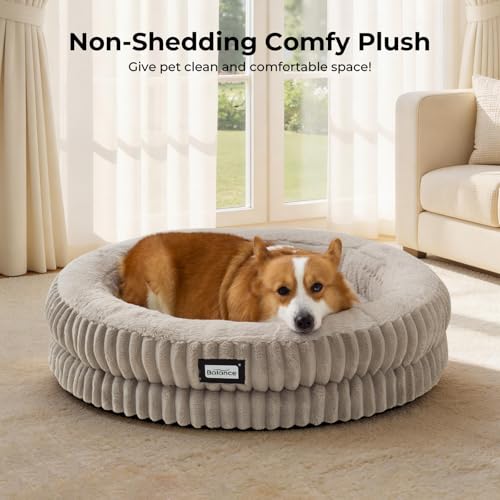 Image of BALANCE Donut Dog Bed, 30 Inches Round Dog Bed Medium Size Dogs Washable, Orthopedic Calming Dogs Beds for Kitten, Fluffy Plush Faux Fur Pet Bed with Anti-Slip Bottom