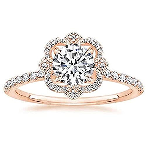 1.30Ct Round Cut D/VVS1 Diamond Engagement Wedding Halo Ring 14k Rose Gold Plated 925 Sterling Silver