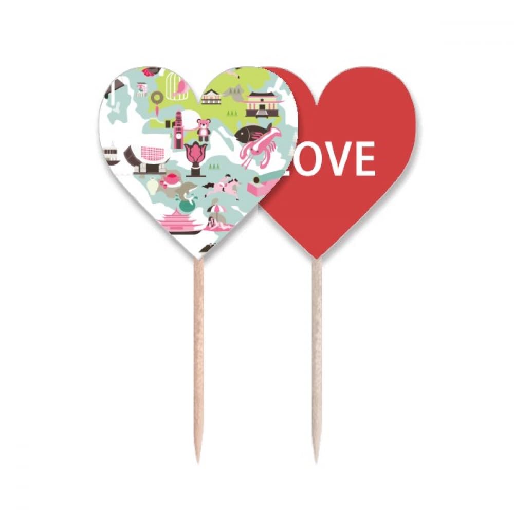 Palillos de madera con bandera de Hong Kong y corazón decorativo para cócteles