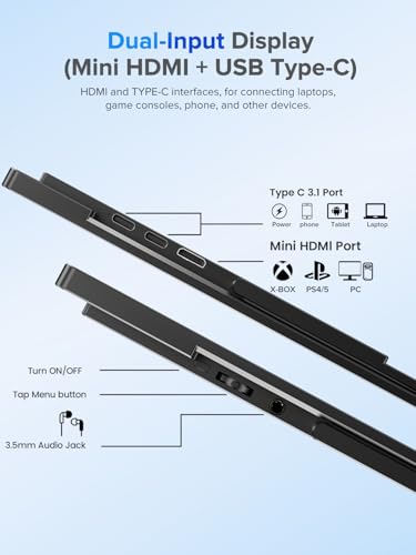 18,5 Pollici 120Hz Touchscreen Monitor Portatile Full HD Secondo Monitor con Supporto Integrato USB C Mini HDMI per PC Laptop Xbo Switch, Display Mobile Corpo in Metallo, Compatibile con VESA - Monitor - Immagine 7