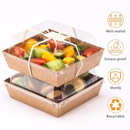 Pluivdu 100 Pack Small Charcuterie Boxes with Clear Lids and Stickers- To Go Paper Mini Charcuterie Box, Food Containers, 5Inch Dessert Boxes for Cookie, Cake Slice, Strawberries by Pluivdu - Image 4