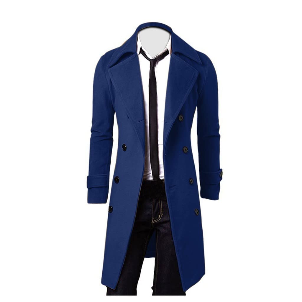 Abrigo de negocios para hombre, invierno, abrigo de lana con solapa larga, con botones, gabardina a prueba de viento, abrigo cálido para hombre, elegante y elegante
