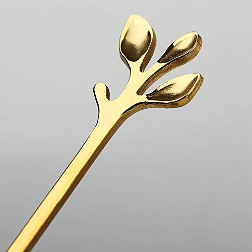 Juego de 6 cucharas doradas de acero inoxidable con personalidad creativa, cuchara de hoja de árbol, cuchara de café, cuchara de té, hogar, restaurante, postre, cubertería, 6 piezas, color dorado