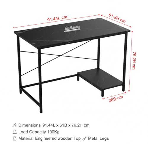 Image of RIZIK STORE Folding Study Table for Small Spaces | 36 x 24 Inch Computer Desk with Laminated Top & Metal Frame | Space-Saving Writing Desk for Home Office, Bedroom, Study & Kids Room (Marble Black)